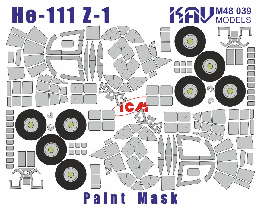 KAV M48 039  инструменты для работы с краской  Маска на остекление He-111Z-1 (ICM)  (1:48)