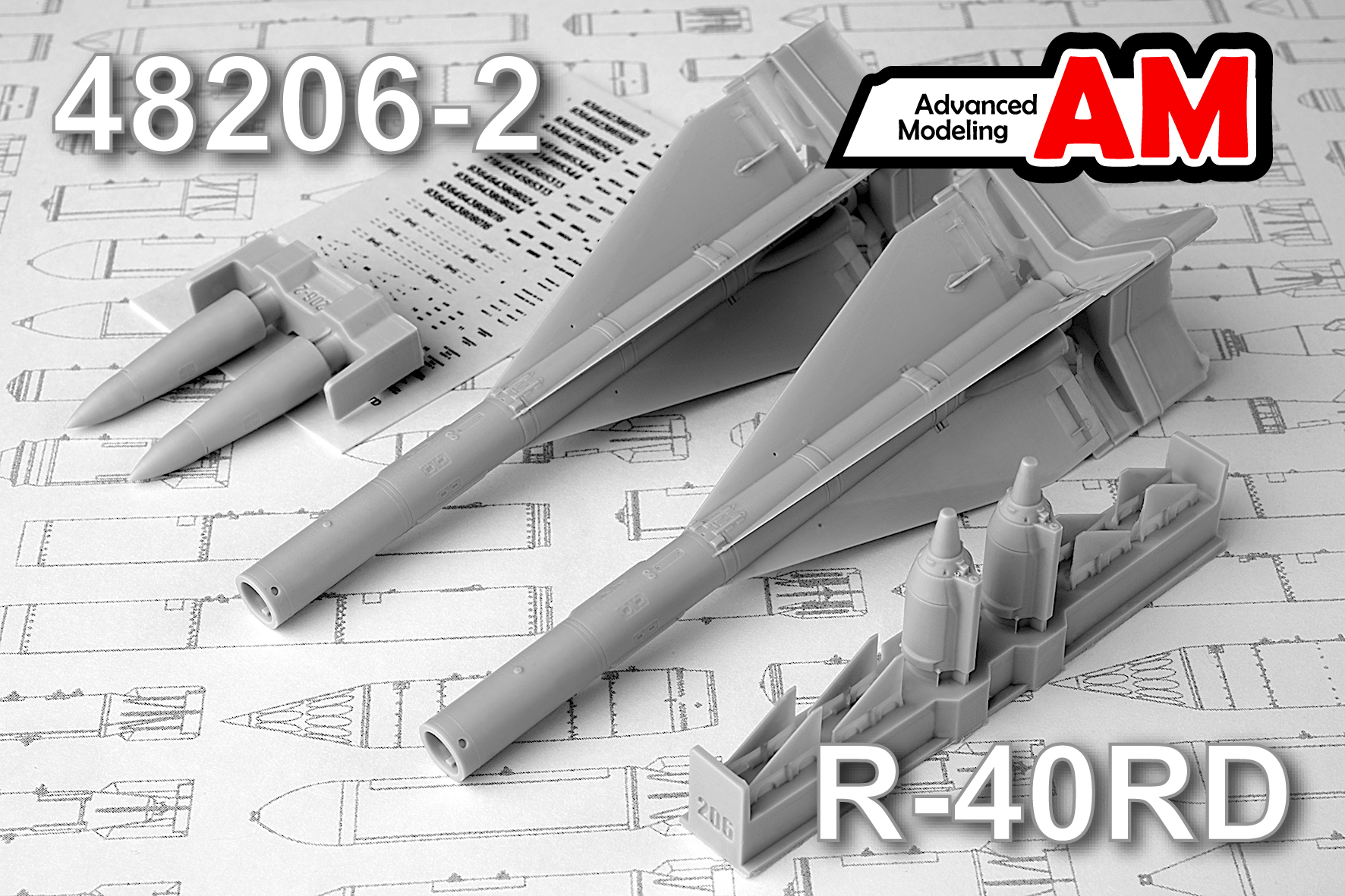 AMC 48206-2  дополнения из смолы  Управляемая ракета средней дальности Р-40РД (2шт.)  (1:48)