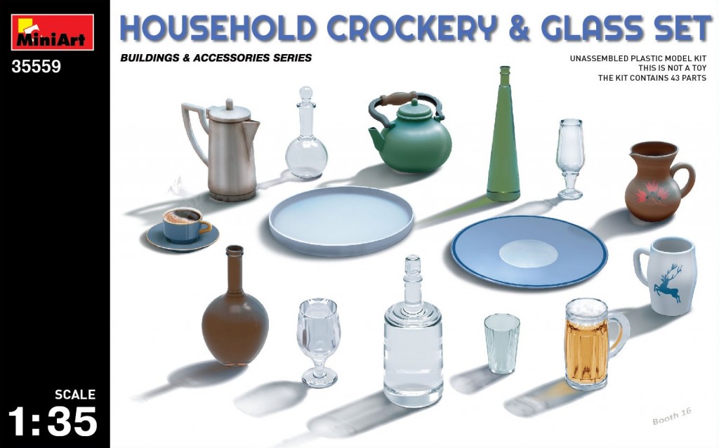35559  наборы для диорам  HOUSEHOLD CROCKERY & GLASS SET  (1:35)