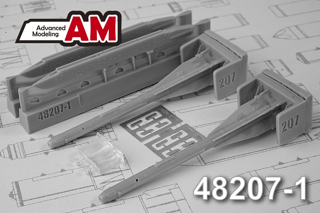 AMC 48207-1  дополнения из смолы  Ракета "воздух-воздух" Р-60 с ПУ П-62-1 (2шт.)   (1:48)