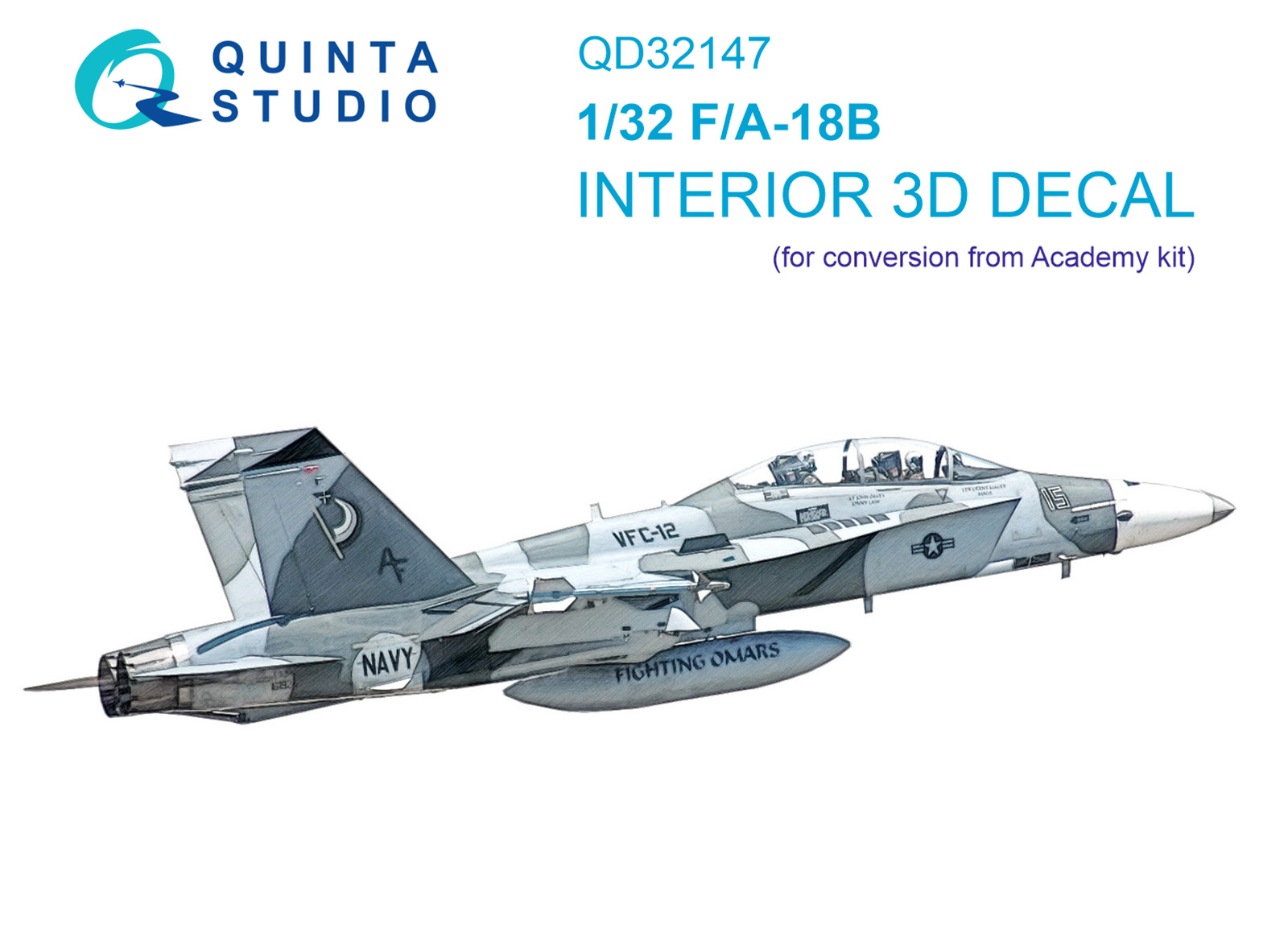 QD32147  декали  3D Декаль интерьера кабины F/A-18B (Academy)  (1:32)