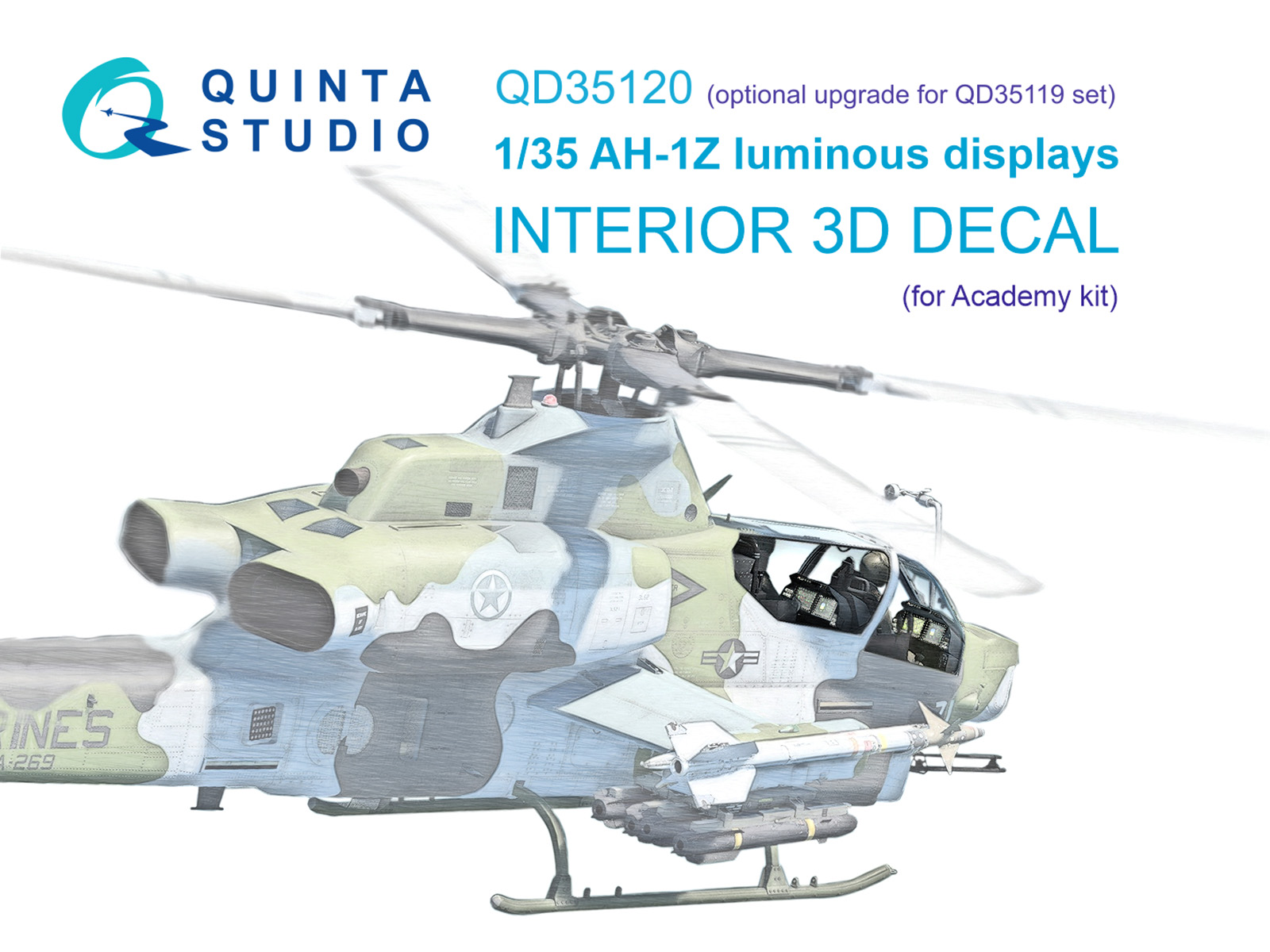QD35120  декали  3D Декаль интерьера кабины AH-1Z включенные дисплеи (Academy)  (1:35)