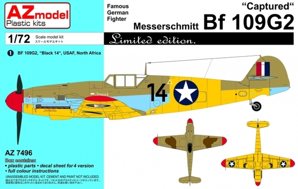 AZ7496  авиация  Messerschmitt Bf 109G2 "Captured" (Limited Edition)  (1:72)