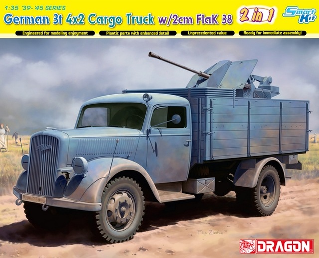 6828  техника и вооружение  German 3t 4×2 Truck W/2cm Flak 38  (1:35)
