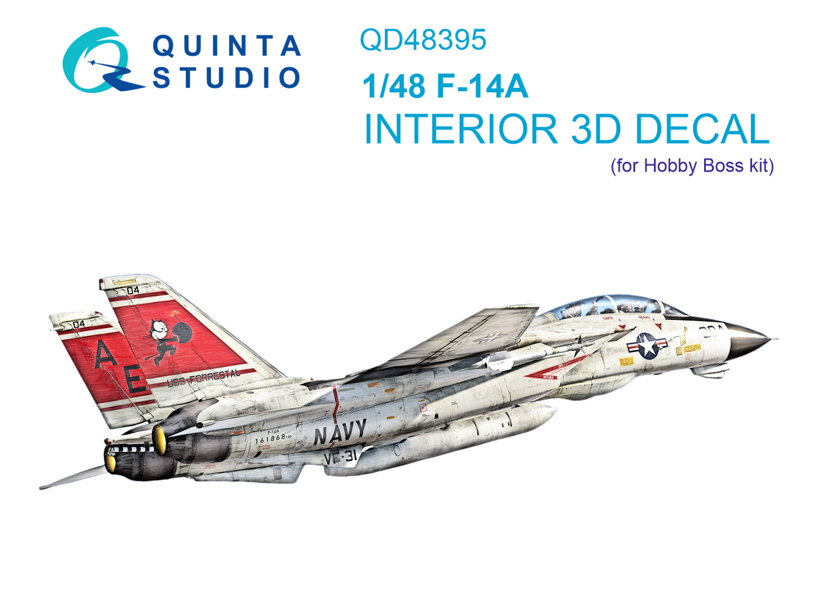 QD48395  декали  3D Декаль интерьера кабины F-14A (Hobby Boss)  (1:48)