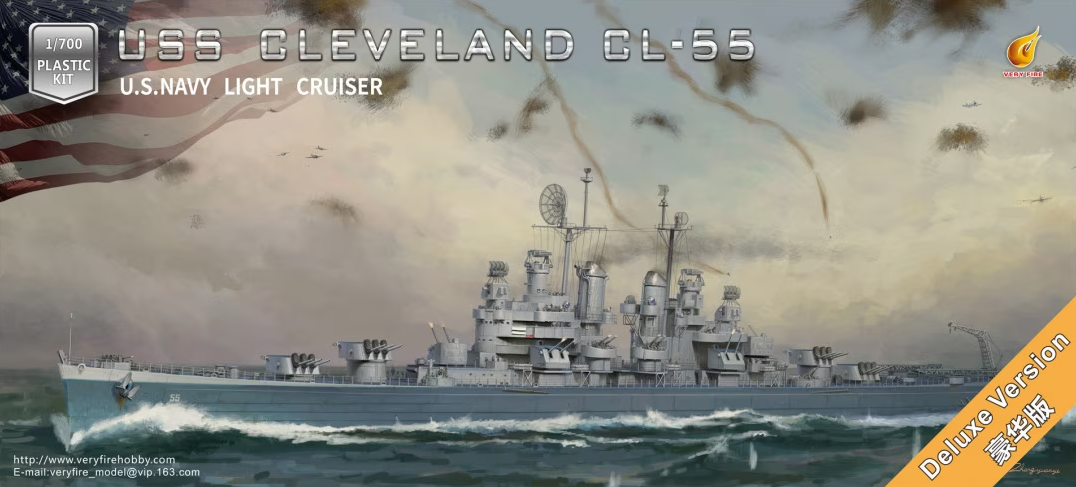 VF700920DX  флот  US Navy Light Cruiser USS Cleveland CL-55 (Deluxe Edition)  (1:700)