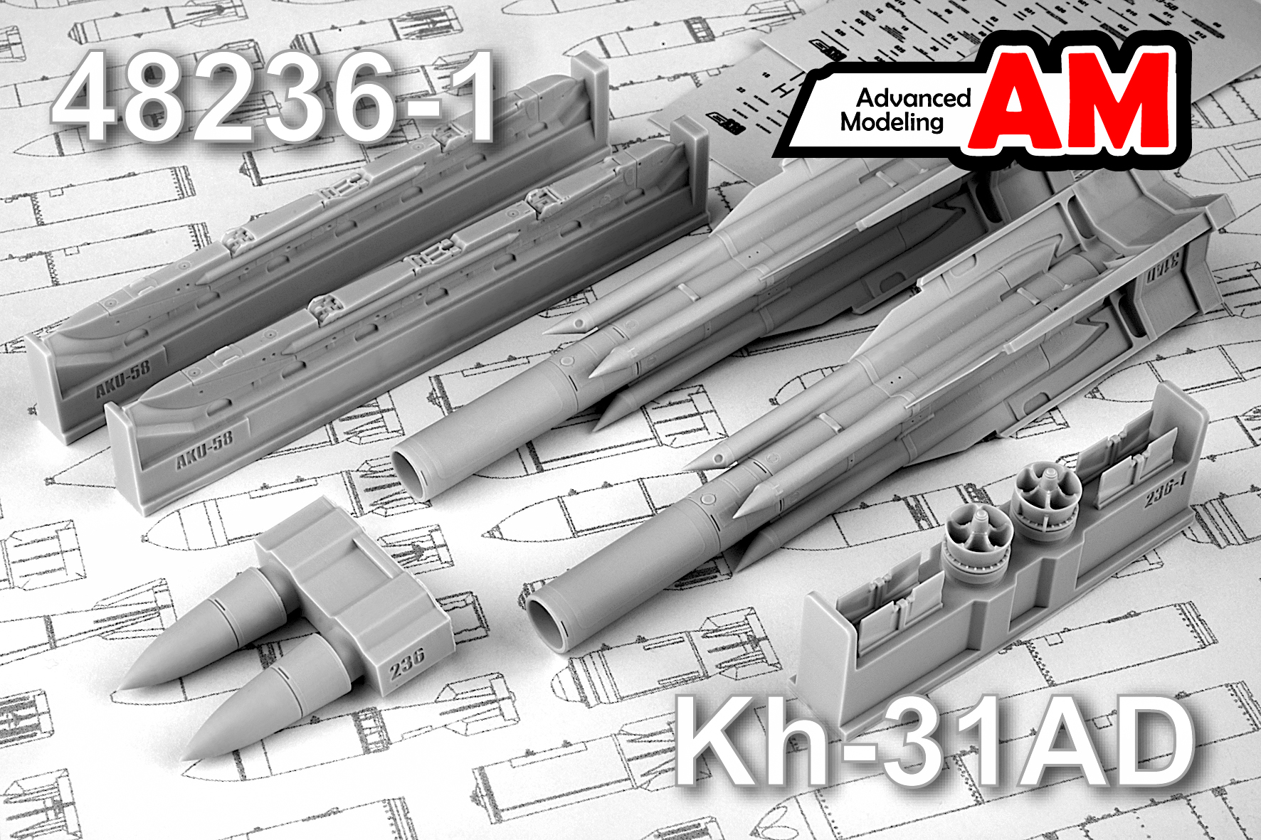AMC 48236-1  дополнения из смолы  Авиационная управляемая ракета Х-31АД с пусковой АКУ-58  (1:48)