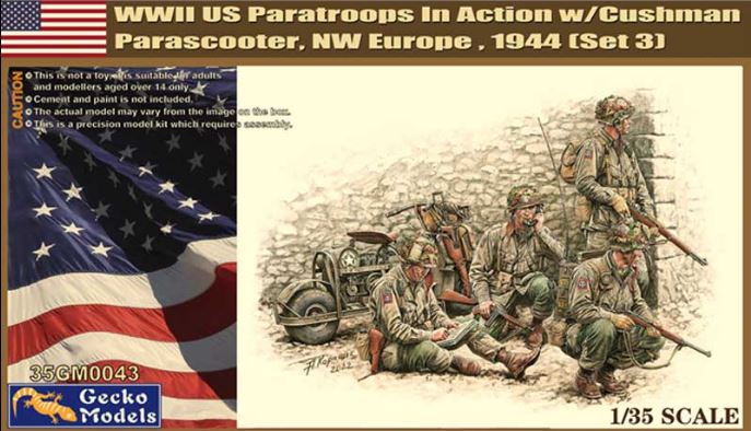 35GM0043  фигуры  WWII US Paratroops in Action w/Cushman Parascooter, NW Europe,1944 (Set 3)  (1:35)