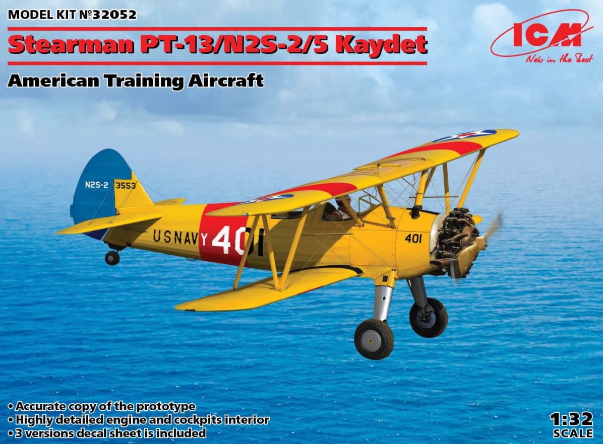 32052  авиация  Stearman PT-13/N2S-2/5 Kaydet, American Training Aircraft  (1:32)