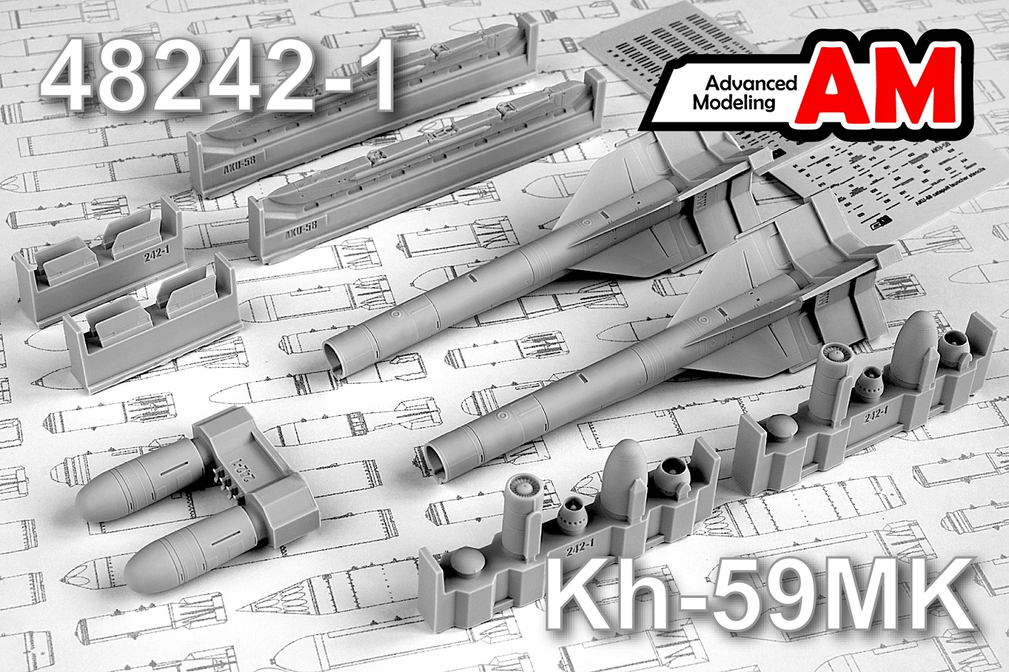 AMC 48242-1  дополнения из смолы  Авиационная управляемая ракета Х-59MK с пусковой АКУ-58  (1:48)