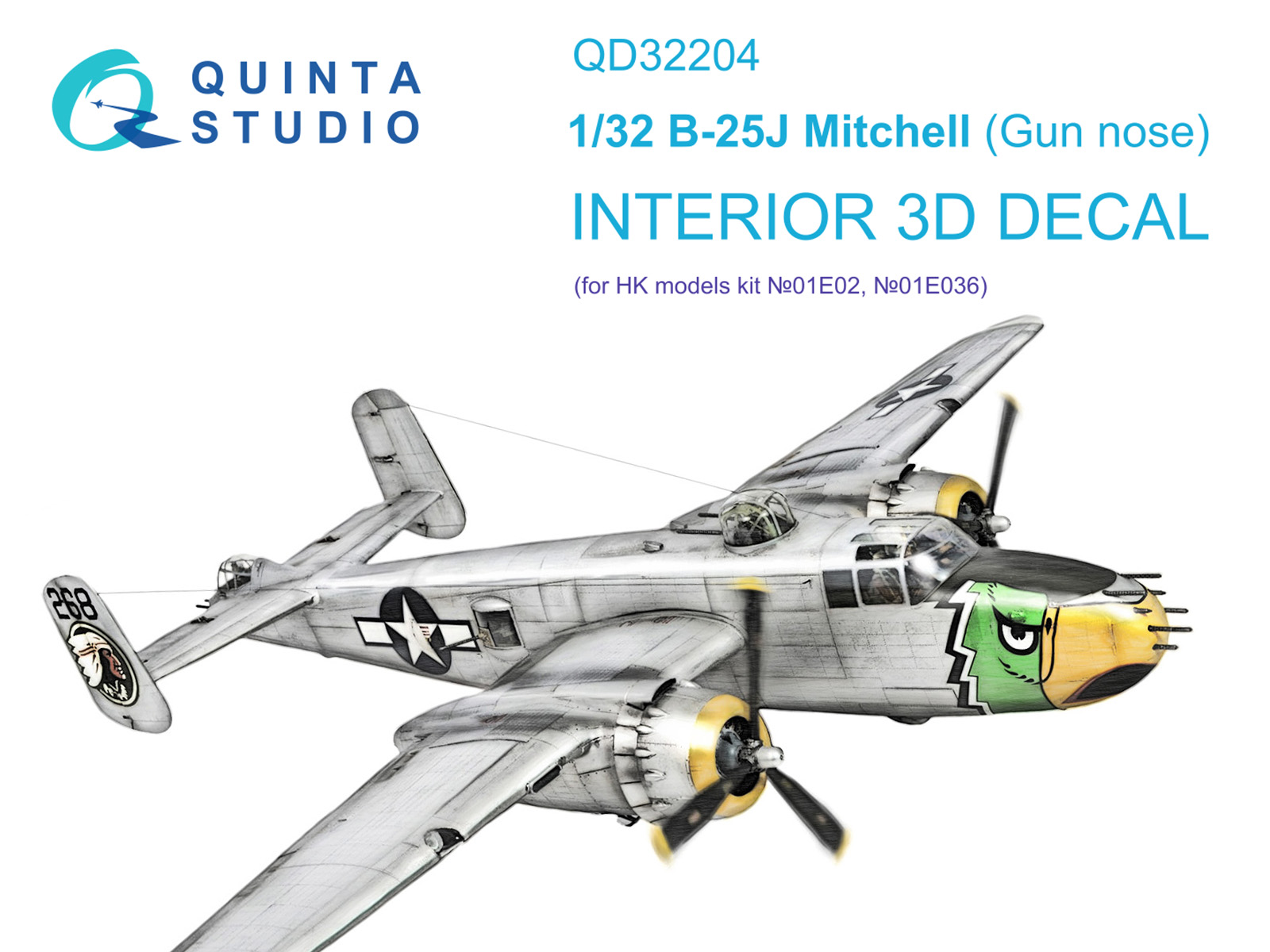 QD32204  декали  3D Декаль интерьера кабины B-25J Mitchell Gun nose (HK models)  (1:32)