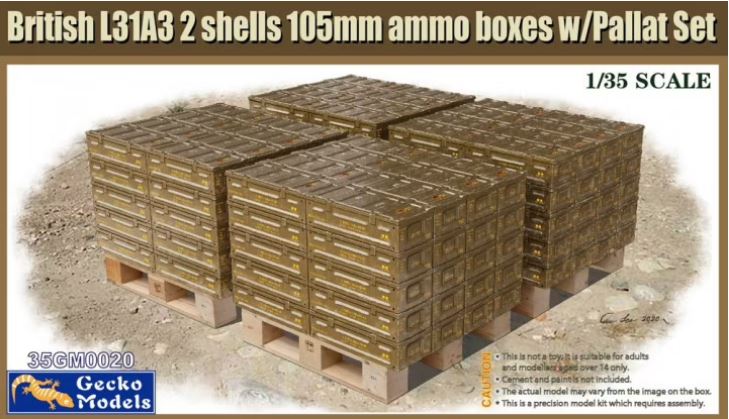 35GM0020  наборы для диорам  British L31A3 2 shells 105mm ammo boxes  (1:35)