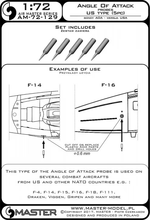 AM-72-129  дополнения из металла  Американские датчики угла атаки (5шт)  (1:72)