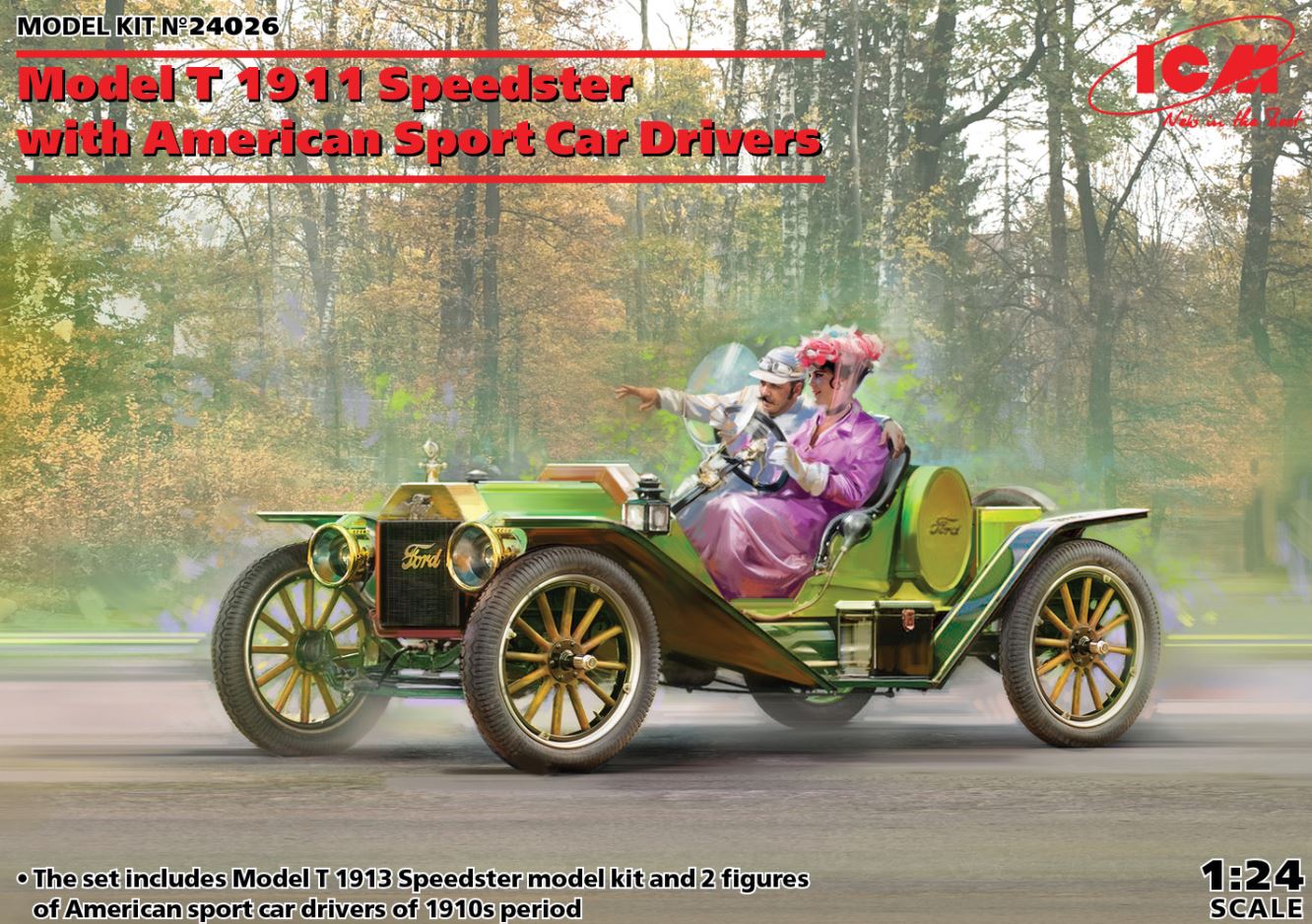 24026  автомобили и мотоциклы  Model T 1913 Speedster c американскими автоспортсменами  (1:24)