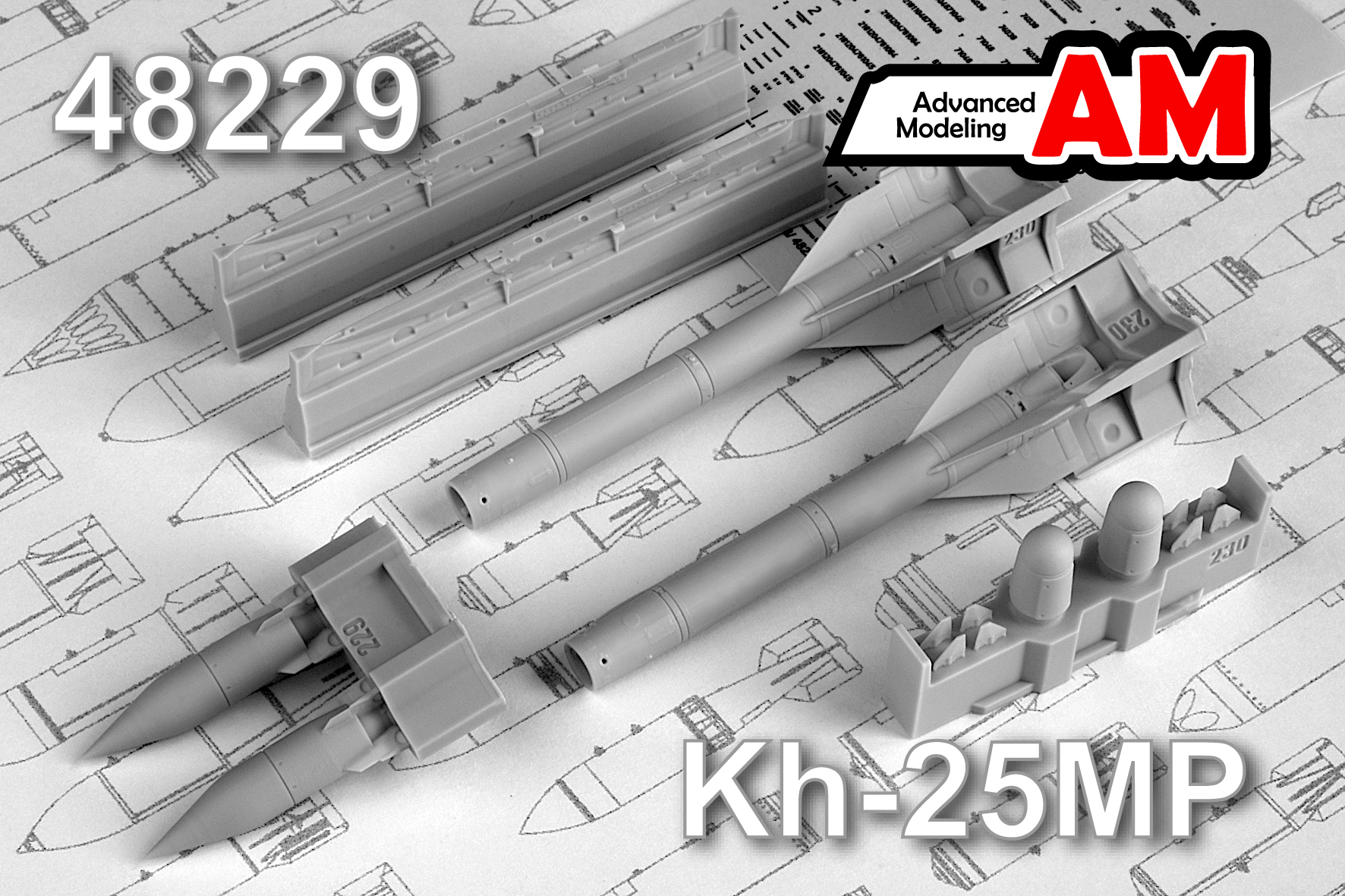 AMC 48229  дополнения из смолы  Авиационная управляемая ракета Х-25МП2 с пусковой АПУ-68УМ2  (1:48)