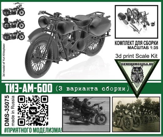 DMS-35075  техника и вооружение  Мотоцикл ТИЗ-АМ-600. 3 варианта сборки  (1:35)