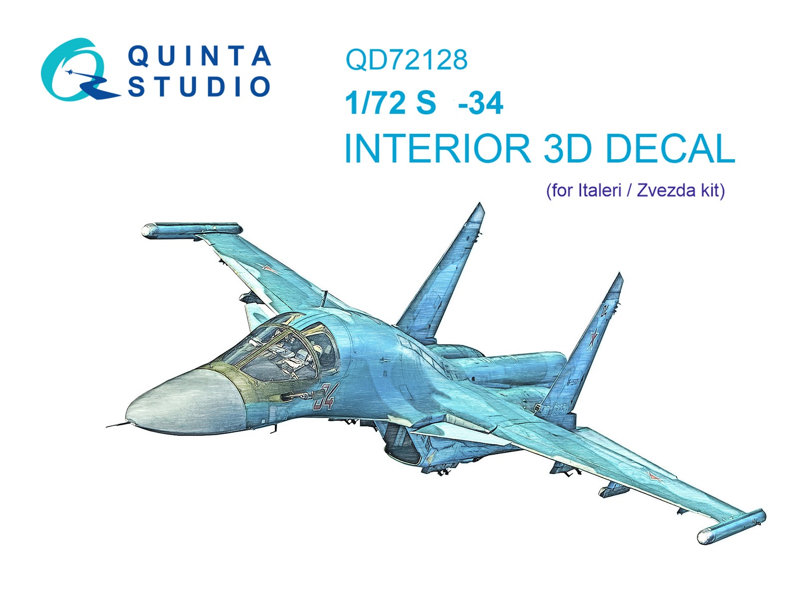 QD72128  декали  3D Декаль интерьера кабины ОКБ Сухого-34 (Звезда/italeri)  (1:72)