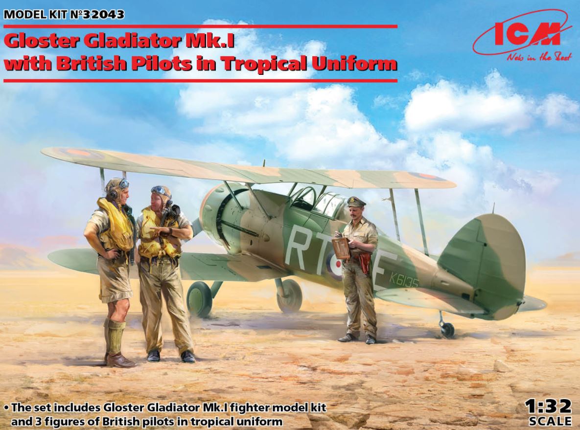 32043  авиация  Gloster Gladiator Mk.I with British Pilots in Tropical Uniform  (1:32)