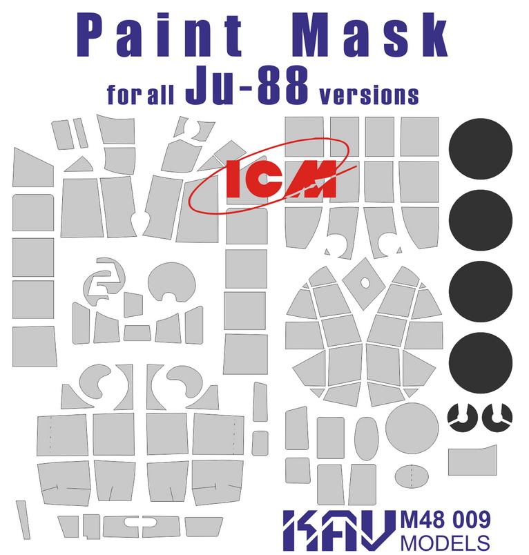 KAV M48 009  инструменты для работы с краской  Окрасочная маска на остекление Ju-88 (ICM)  (1:48)