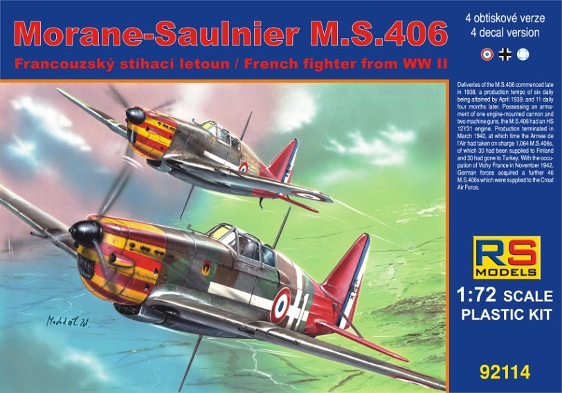 92114  авиация  Morane Saulnier MS.406  (1:72)
