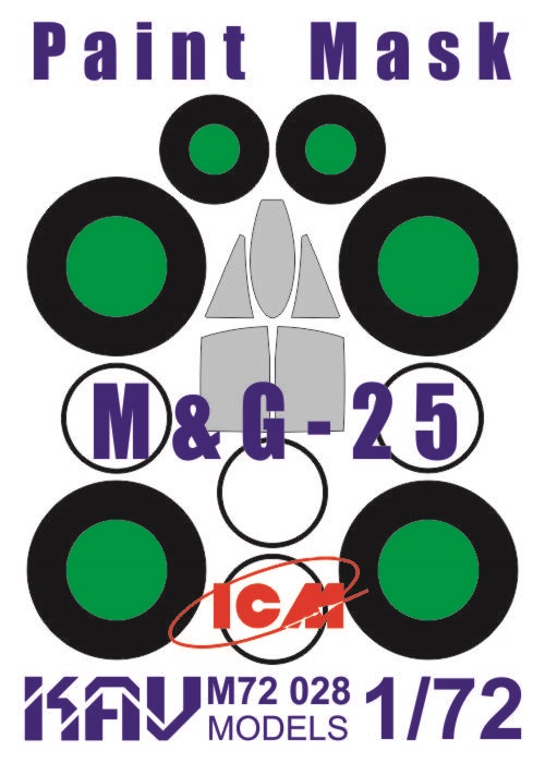 KAV M72 028  инструменты для работы с краской  Маска на остекление М&Г-25 (ICM)  (1:72)
