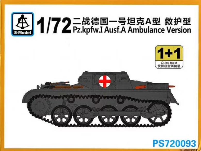 PS720093  техника и вооружение  Pz.kpfw.I Ausf.A Ambulance Version 1+1 Quickbuild  (1:72)