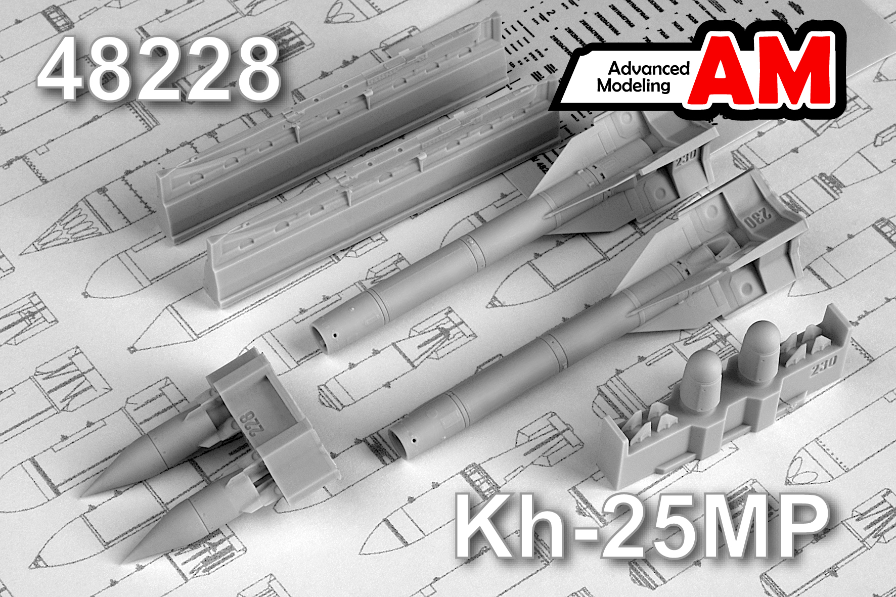 AMC 48228  дополнения из смолы  Ракета Х-25МП "изделие 711" ПРГС-1 с АПУ-68УМ2 (2шт.)  (1:48)