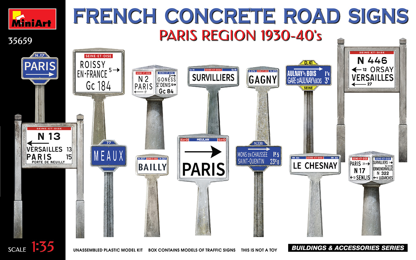 35659  наборы для диорам  FRENCH CONCRETE ROAD SIGNS. PARIS REGION 1930-40’s  (1:35)