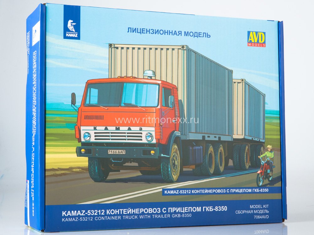 7064AVD  автомобили и мотоциклы  КАМАЗ-53212 контейнеровоз с прицепом ГКБ-8350  (1:43)