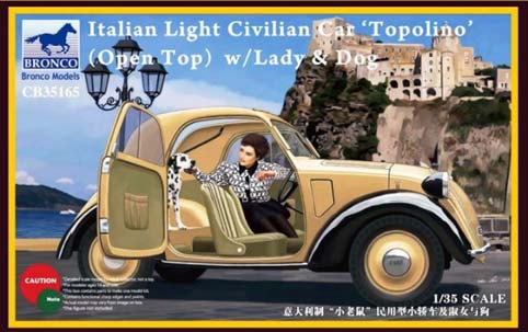 CB35165  автомобили и мотоциклы  Italian Light Civilian Car Topolino (open top) w/Lady & dog  (1:35)