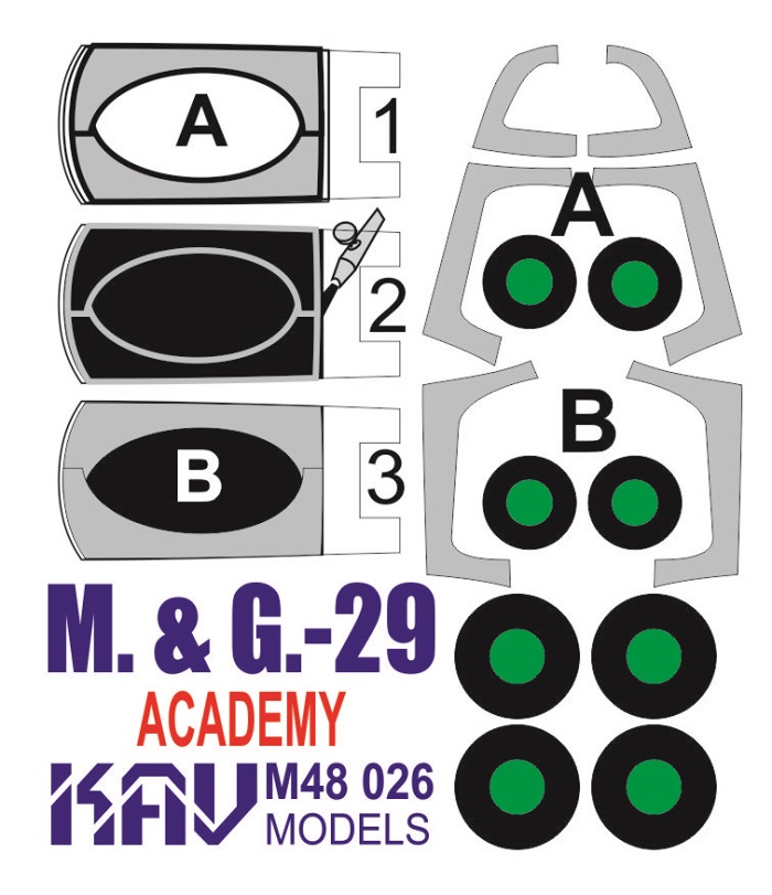 KAV M48 026  инструменты для работы с краской  Окрасочная маска M&Г-29 (Academy)  (1:48)