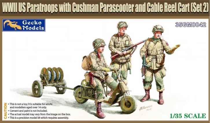 35GM0042  фигуры  WWII US Paratroops w/Cushman Parascooter and cable reel cart (Set 2)  (1:35)