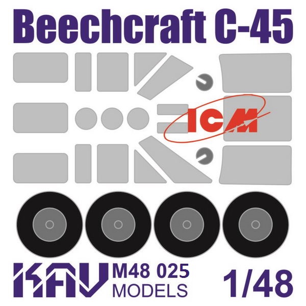 KAV M48 025  инструменты для работы с краской  Маска Beechcraft Model 18 (ICM) все версии  (1:48)