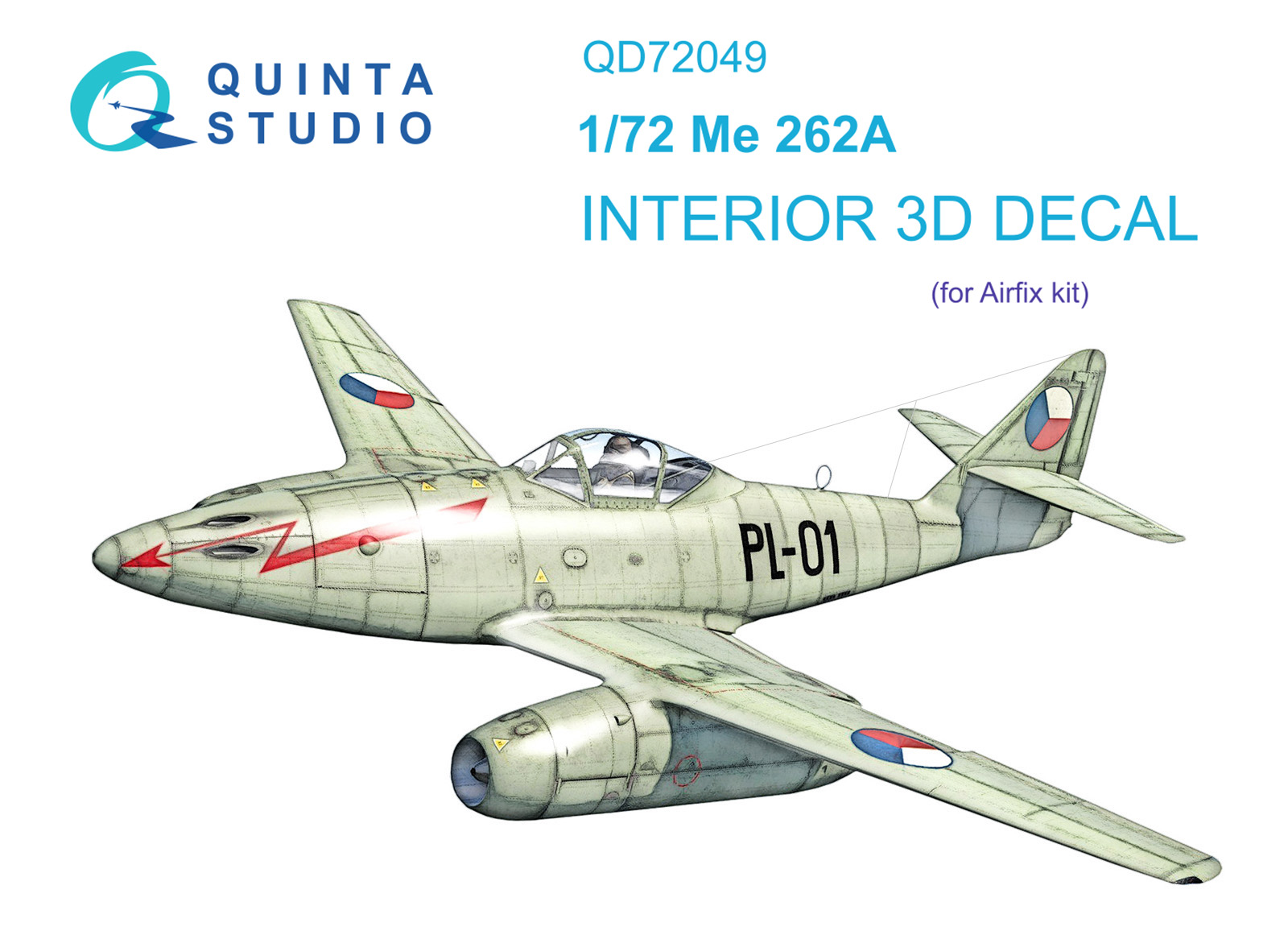 QD72049  декали  3D Декаль интерьера кабины Me-262A (Airfix)  (1:72)