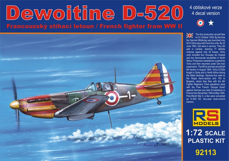 92113  авиация  Dewoitine D-520 Vichy  (1:72)