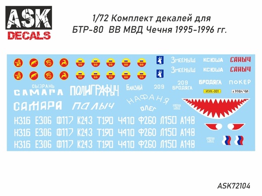 ASK72104-1  декали  БТР-80 ВВ МВД 1995-1996гг. Чечня  (1:72)