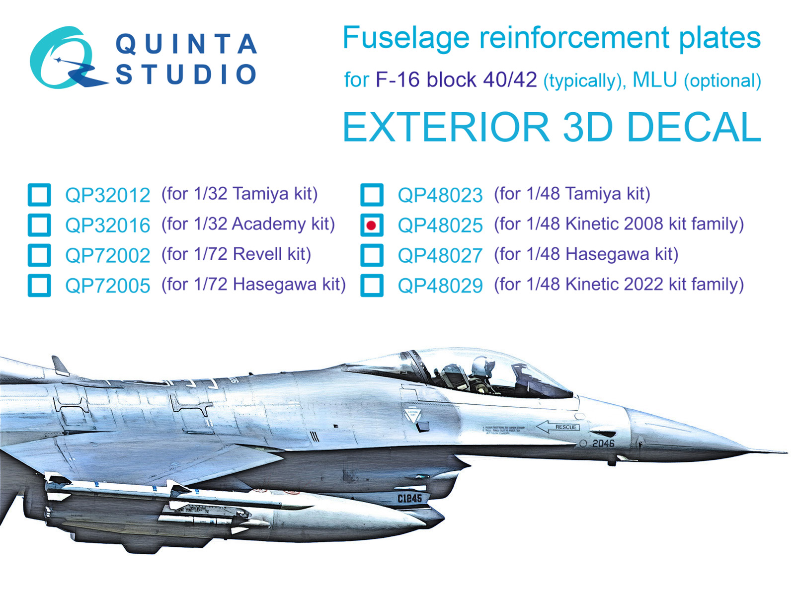 QP48025  декали  Усиливающие накладки для F-16 block 40/42 (Kinetic 2008г. разработки)  (1:48)