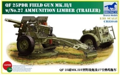 CB35046  техника и вооружение  QF 25pdr Field Gun Mk.II/I w/No.27 ammunition limber (trailer) (1:35)