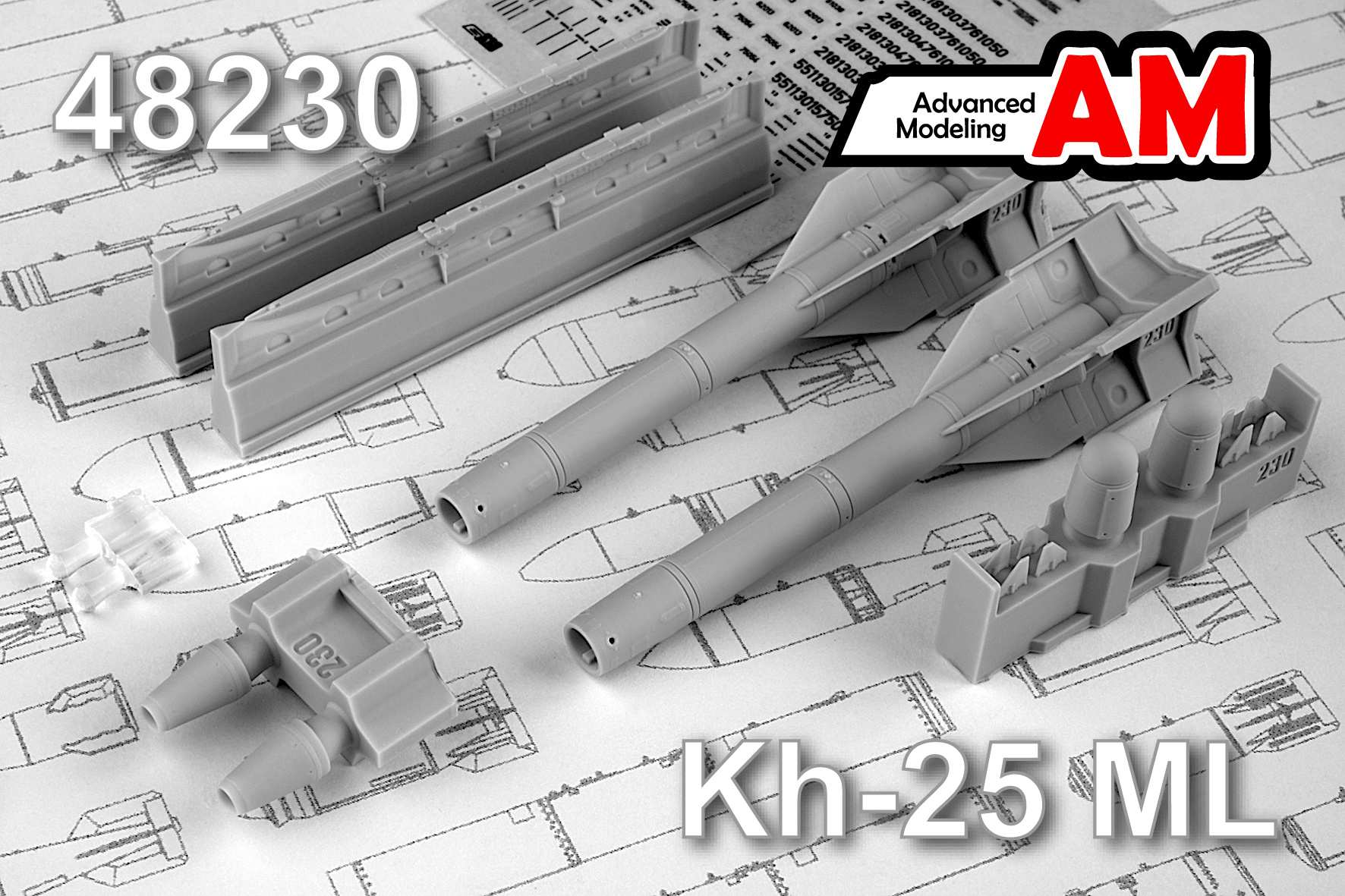 AMC 48230  дополнения из смолы  Авиационная ракета Х-25МЛ "изделие 713" с АПУ-68УМ2 (2шт.)  (1:48)