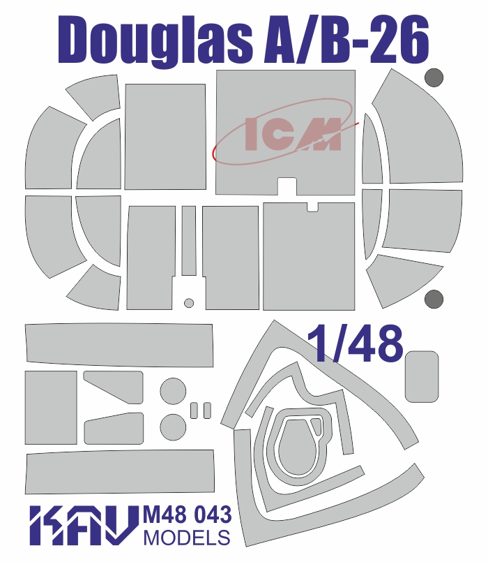 KAV M48 043  инструменты для работы с краской  Маска Douglas A/B-26 (ICM) расширенный набор  (1:48)