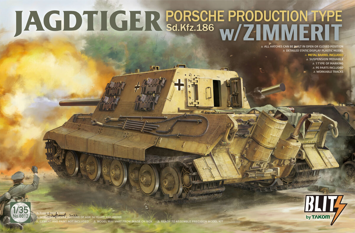 8012  техника и вооружение  Jagdtiger Porsche production type Sd. Kfz. 186 with zimmerit  (1:35)