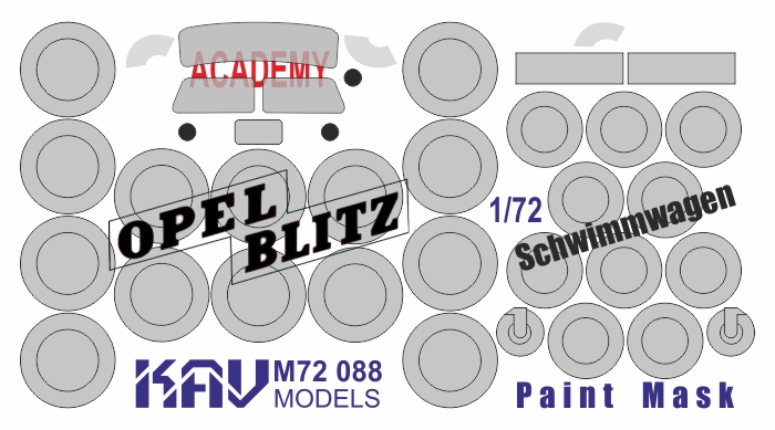 KAV M72 088  инструменты для работы с краской  Маска Opel Blitz & Schwimmwagen (Academy)  (1:72)